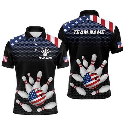Custom Bowling Polo Shirts, Custom American Flag Bowling Jersey Men Women Patriotic Bowling Polo Shirt For Team