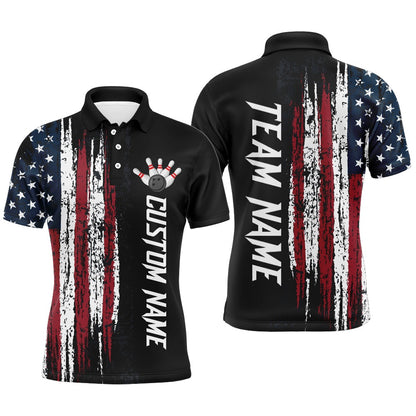 Custom Bowling Polo Shirts, Custom American Flag Bowling Polo Shirts For Men & Women Patriotic Bowling Team Jersey