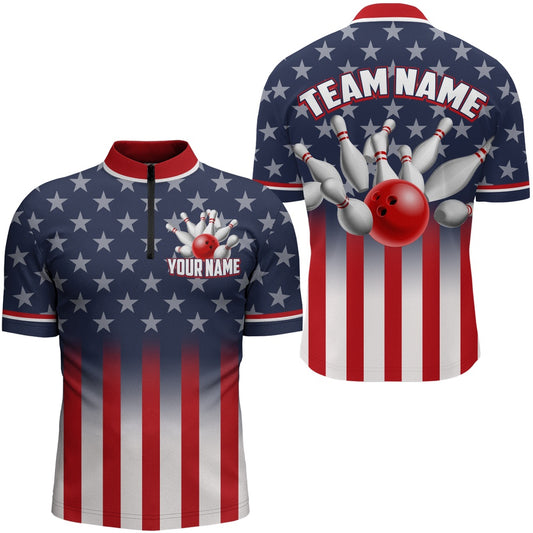 Custom Bowling Polo Shirts, Custom American Flag Bowling Shirt For Men & Women Bowling Team Jersey Patriotic