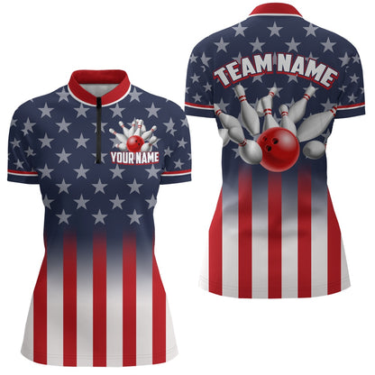Custom Bowling Polo Shirts, Custom American Flag Bowling Shirt For Men & Women Bowling Team Jersey Patriotic