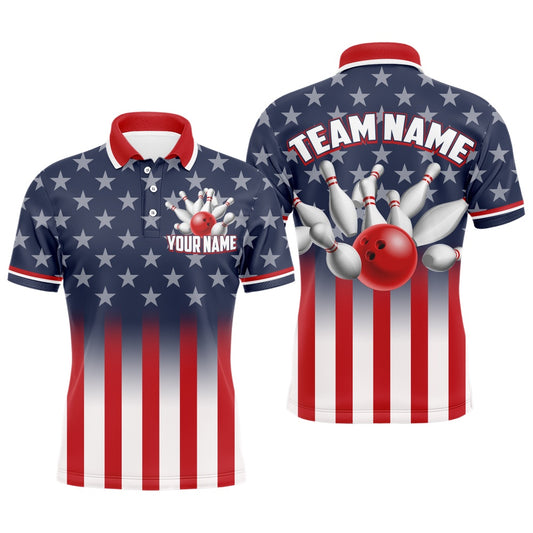 Custom Bowling Polo Shirts, Custom American Flag Bowling Shirt For Men & Women Polo Bowling Team Jersey Patriotic