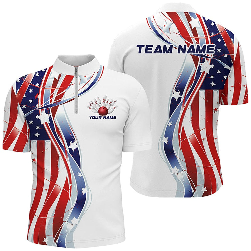 Custom Bowling Polo Shirts, Custom American Flag Bowling Shirts For Men And Women, Patriotic Bowling Team Jerseys For Bowlers