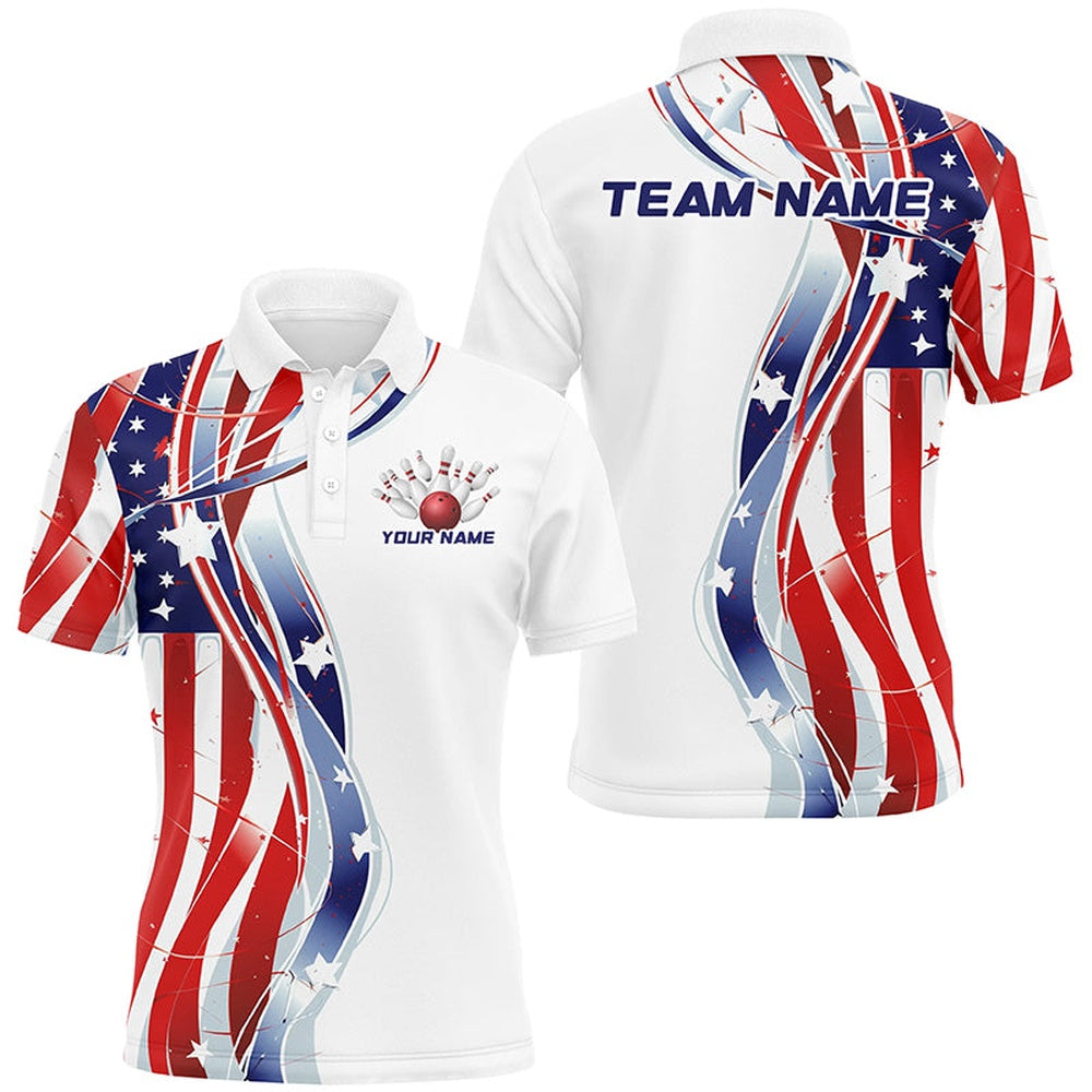 Custom Bowling Polo Shirts, Custom American Flag Bowling Shirts For Men And Women, Patriotic Bowling Team Jerseys For Bowlers