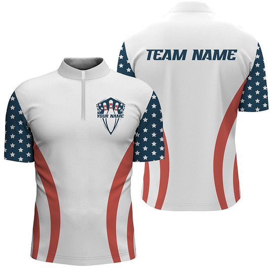 Custom Bowling Polo Shirts, Custom American Flag Bowling Team Jerseys, Patriotic Bowling Tournament Bowling Team Shirts