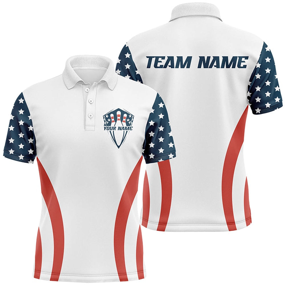 Custom Bowling Polo Shirts, Custom American Flag Bowling Team Jerseys, Patriotic Bowling Tournament Bowling Team Shirts