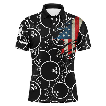 Custom Bowling Polo Shirts, Custom American Flag Men Polo Bowling Shirt Black Usa Bowling Short Sleeve Polo Men Bowlers