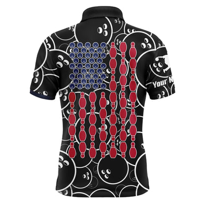 Custom Bowling Polo Shirts, Custom American Flag Men Polo Bowling Shirt Black Usa Bowling Short Sleeve Polo Men Bowlers