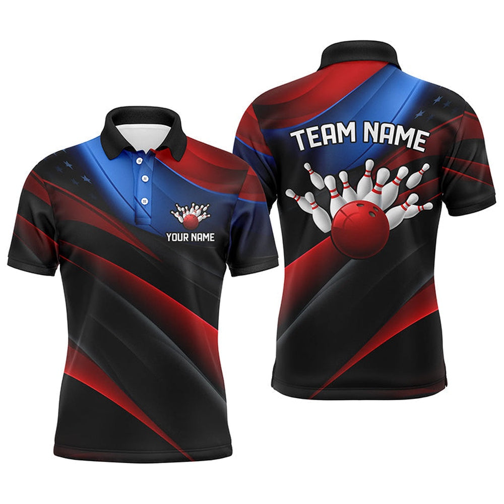 Custom Bowling Polo Shirts, Custom American Flag Men'S Bowling Polo Shirts, Patriotic Bowling Team Bowling League Shirts