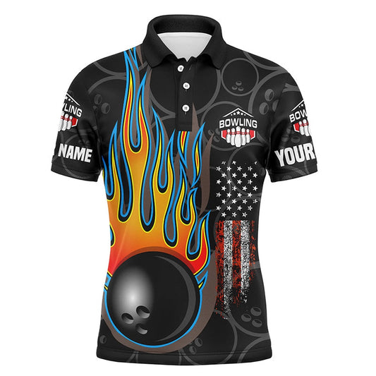 Custom Bowling Polo Shirts, Custom American Flag Vintage Bowling Shirts, Personalized Patriotic Bowling Gifts Bowling Polo Shirt