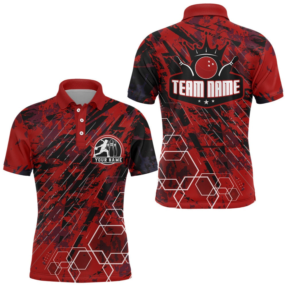 Custom Bowling Polo Shirts, Custom Black&Red Bowling Shirt For Men Personalized Bowling Team Jersey Bowling Polo Shirt