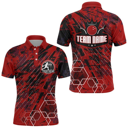 Custom Bowling Polo Shirts, Custom Black&Red Bowling Shirt For Men Personalized Bowling Team Jersey Bowling Polo Shirt