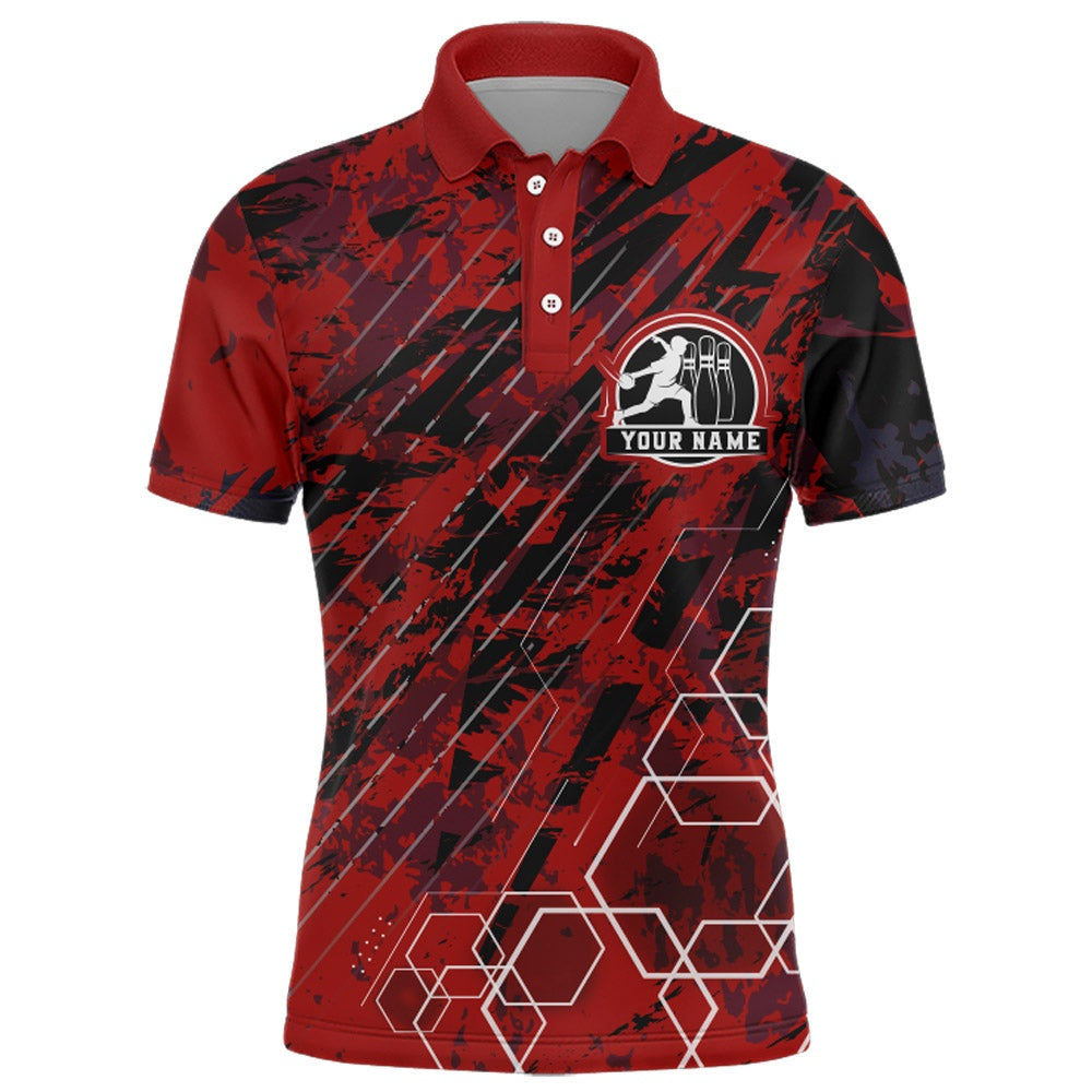 Custom Bowling Polo Shirts, Custom Black&Red Bowling Shirt For Men Personalized Bowling Team Jersey Bowling Polo Shirt