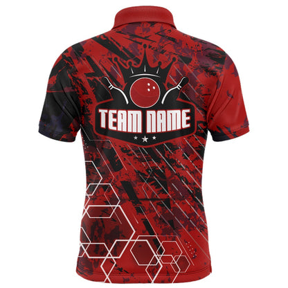Custom Bowling Polo Shirts, Custom Black&Red Bowling Shirt For Men Personalized Bowling Team Jersey Bowling Polo Shirt