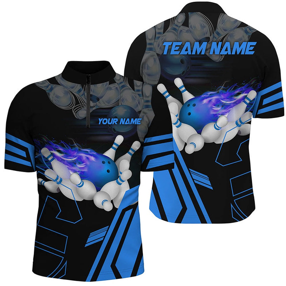 Custom Bowling Polo Shirts, Custom Blue Bowling Polo Shirts For Men, Strike Bowling Team Jerseys Bowlers Outfits