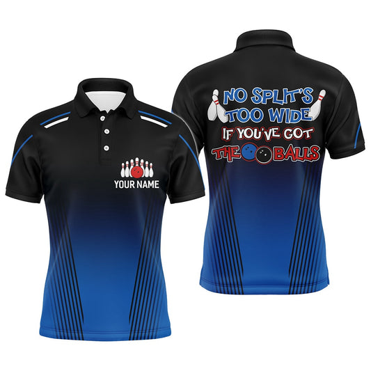 Custom Bowling Polo Shirts, Custom Blue Bowling Shirt For Men, Funny Bowling Polo With Name, No Split'S Too Wide Bowlers Gifts