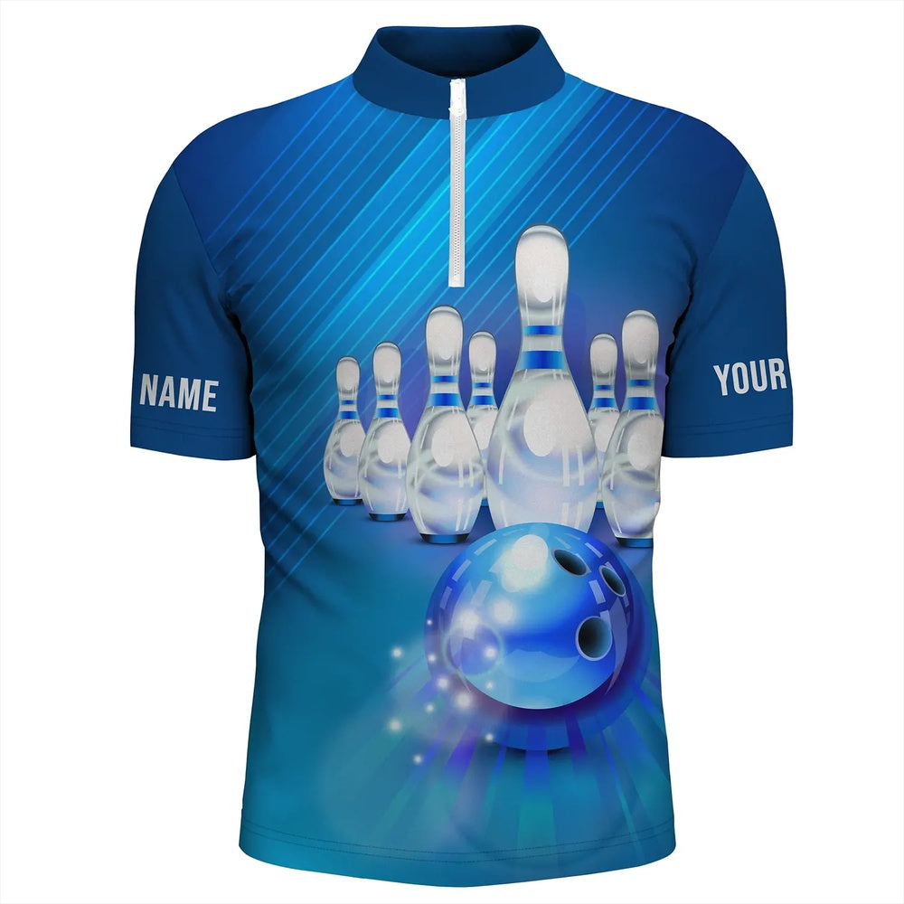 Custom Bowling Polo Shirts, Custom Blue Bowling Shirts For Men, Team Bowling Jerseys Polo Shirts