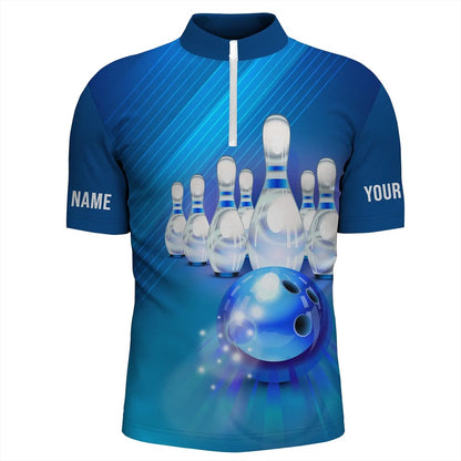 Custom Bowling Polo Shirts, Custom Blue Bowling Shirts For Men, Team Bowling Jerseys Polo Shirts