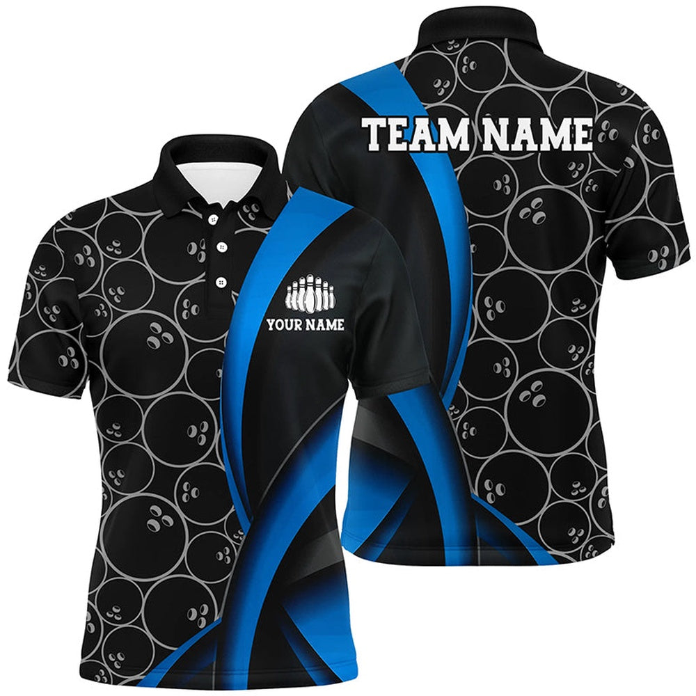 Custom Bowling Polo Shirts, Custom Blue Bowling Team Shirts For Men And Women, Bowling Ball Tournament Jerseys
