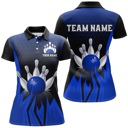 Custom Bowling Polo Shirts, Custom Blue Flame Bowling Polo Shirts For Men & Women Bowling Team Jersey