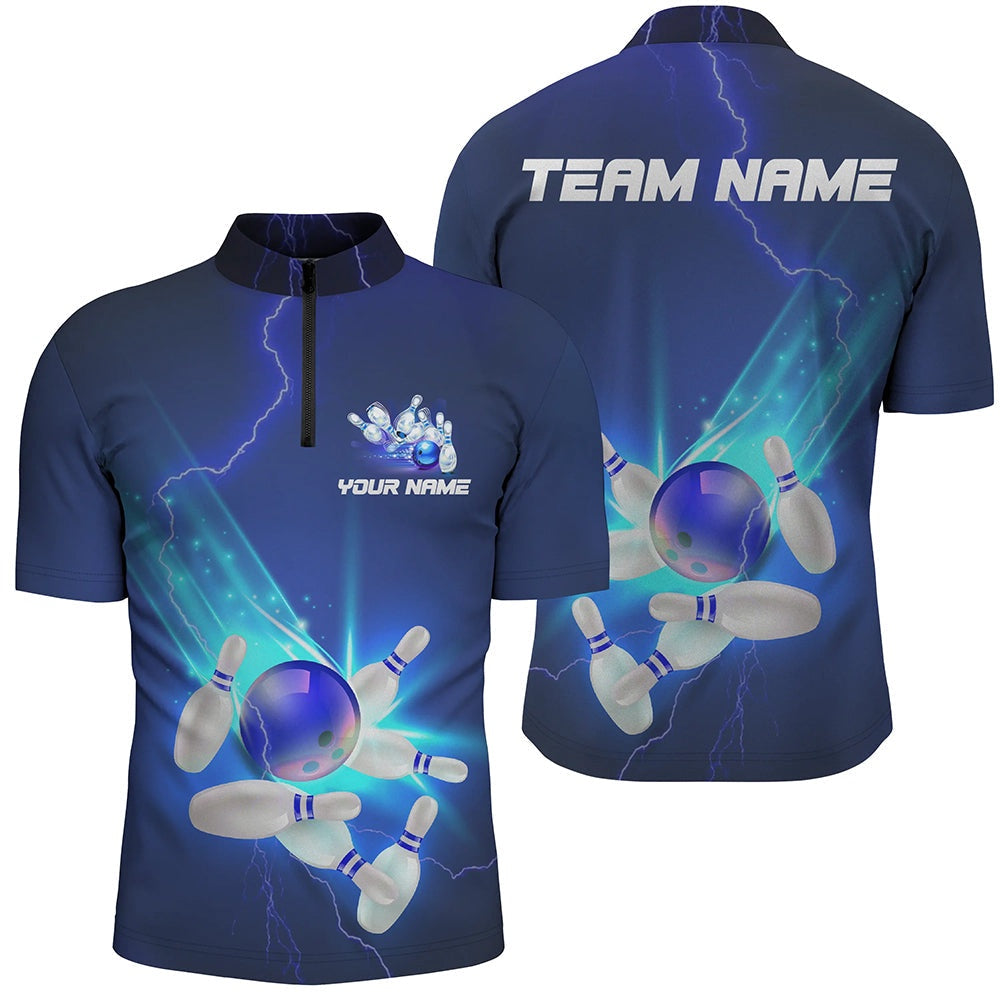 Custom Bowling Polo Shirts, Custom Blue Thunder Lightning Polo Bowling Shirts Strike Bowling Team Jerseys Unisex Shirt