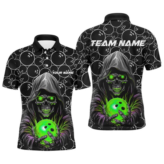 Custom Bowling Polo Shirts, Custom Bowlers Outfits Skull Green Bowling Polo Shirts Men Bowling League Team Jerseys