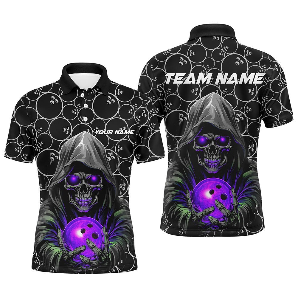 Custom Bowling Polo Shirts, Custom Bowlers Outfits Skull Purple Bowling Polo Shirts Men Bowling League Team Jerseys