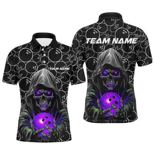 Custom Bowling Polo Shirts, Custom Bowlers Outfits Skull Purple Bowling Polo Shirts Men Bowling League Team Jerseys