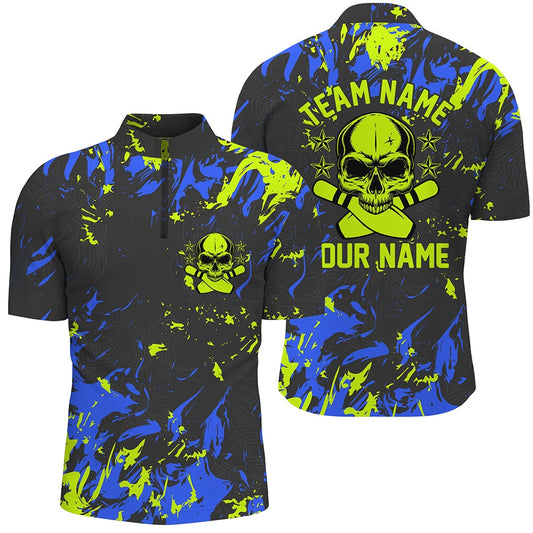 Custom Bowling Polo Shirts, Custom Bowling Jerseys For Men, Personalized Skull Bowling Team Shirts Bowling Pin
