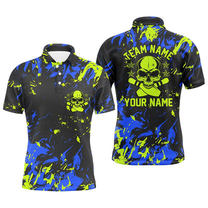 Custom Bowling Polo Shirts, Custom Bowling Jerseys For Men, Personalized Skull Bowling Team Shirts Bowling Pin