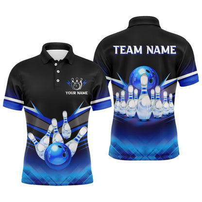 Custom Bowling Polo Shirts, Custom Bowling League Shirt Blue Bowling Jersey For Men Bowling Polo Shirt Team
