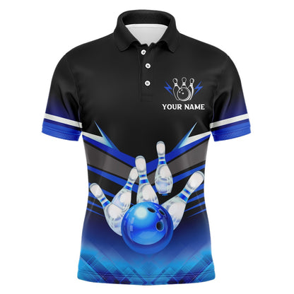 Custom Bowling Polo Shirts, Custom Bowling League Shirt Blue Bowling Jersey For Men Bowling Polo Shirt Team
