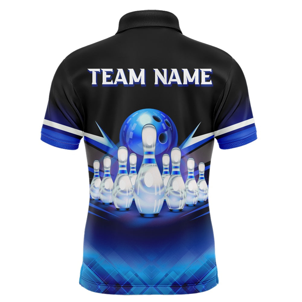 Custom Bowling Polo Shirts, Custom Bowling League Shirt Blue Bowling Jersey For Men Bowling Polo Shirt Team