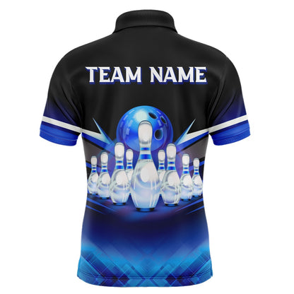 Custom Bowling Polo Shirts, Custom Bowling League Shirt Blue Bowling Jersey For Men Bowling Polo Shirt Team