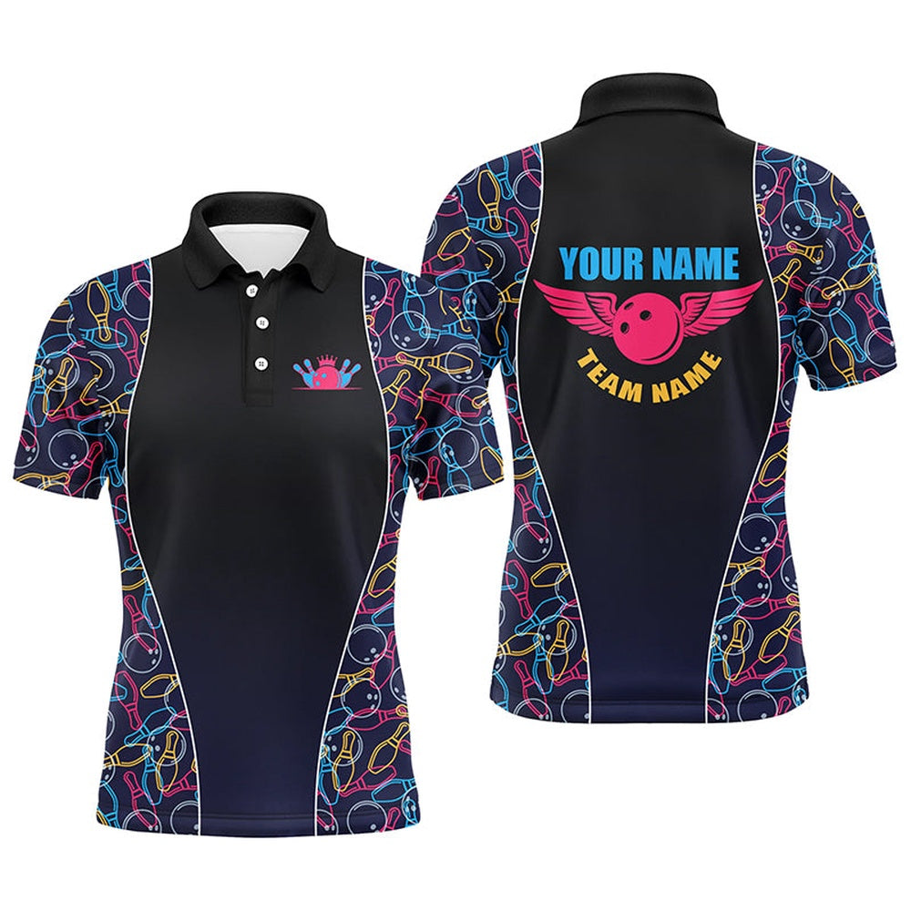 Custom Bowling Polo Shirts, Custom Bowling Pattern Polo Shirts For Men, Personalized Bowling Team Jerseys