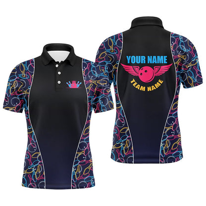 Custom Bowling Polo Shirts, Custom Bowling Pattern Polo Shirts For Men, Personalized Bowling Team Jerseys