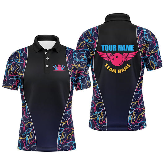 Custom Bowling Polo Shirts, Custom Bowling Pattern Polo Shirts For Men, Personalized Bowling Team Jerseys