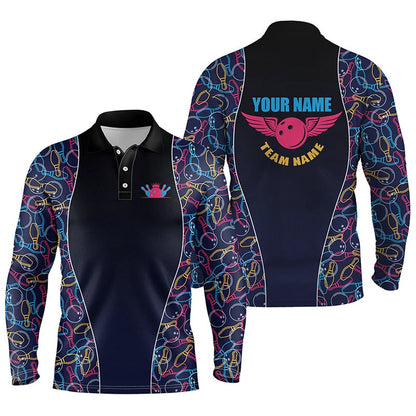 Custom Bowling Polo Shirts, Custom Bowling Pattern Polo Shirts For Men, Personalized Bowling Team Jerseys