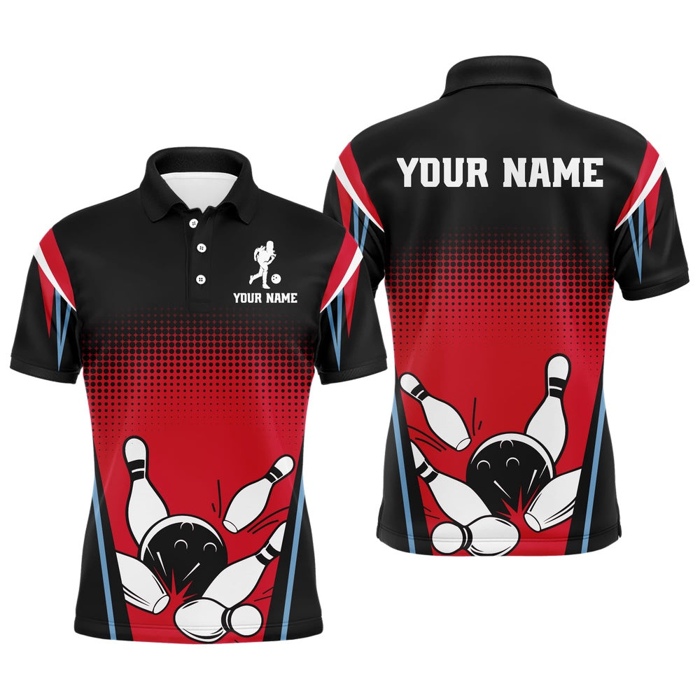 Custom Bowling Polo Shirts, Custom Bowling Polo Shirt Black&Red Bowling Jersey For Men Custom Bowling Team Shirts
