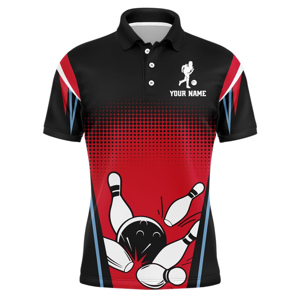 Custom Bowling Polo Shirts, Custom Bowling Polo Shirt Black&Red Bowling Jersey For Men Custom Bowling Team Shirts