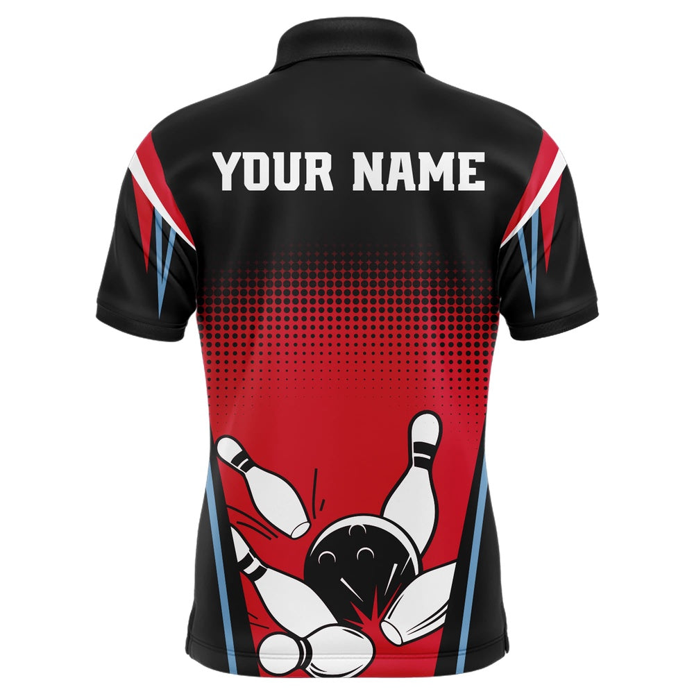 Custom Bowling Polo Shirts, Custom Bowling Polo Shirt Black&Red Bowling Jersey For Men Custom Bowling Team Shirts