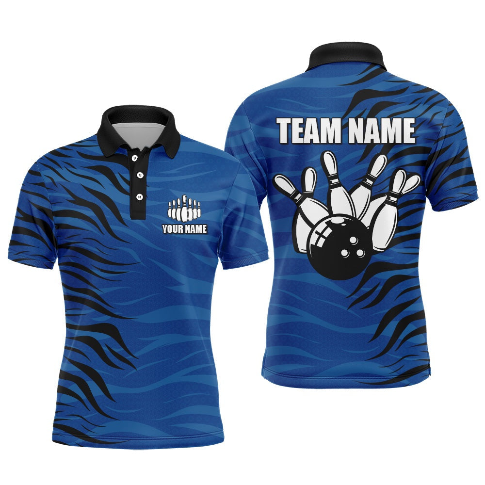 Custom Bowling Polo Shirts, Custom Bowling Polo Shirt Blue Bowling Jersey For Men Personalized Bowling League Shirt