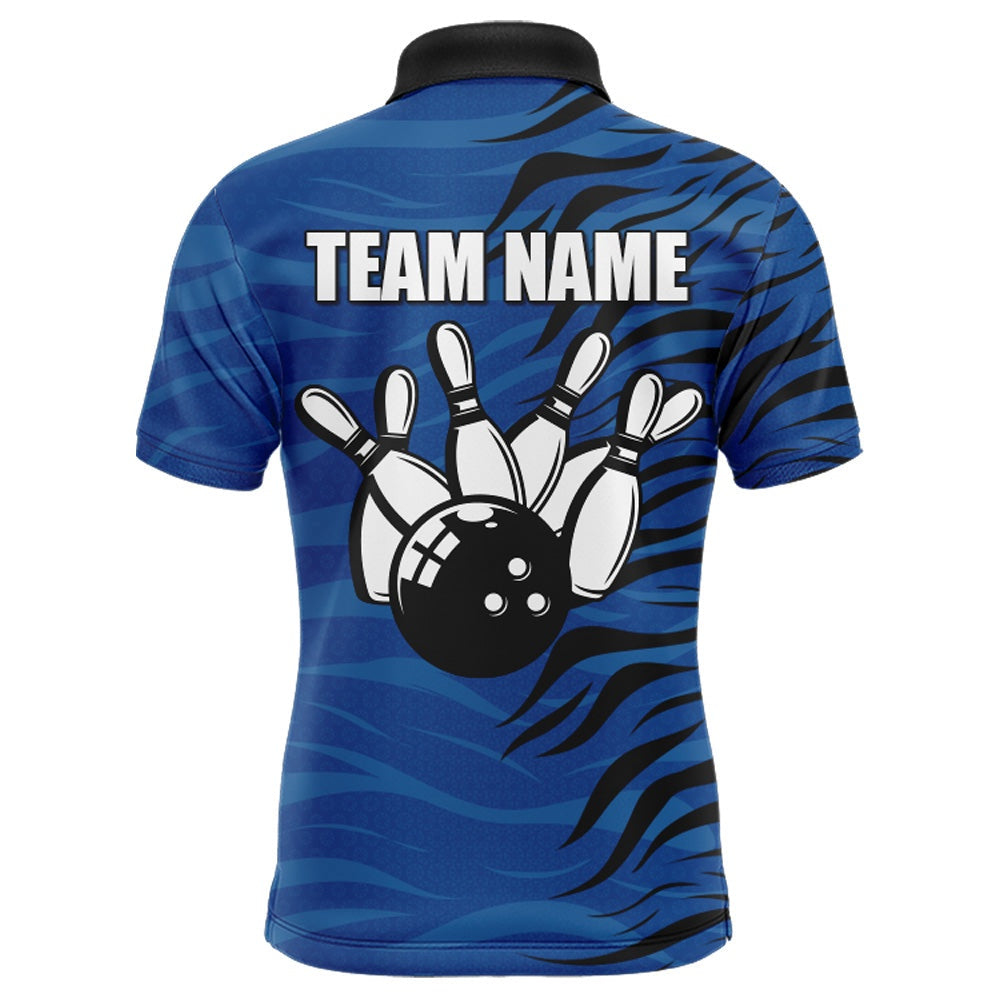 Custom Bowling Polo Shirts, Custom Bowling Polo Shirt Blue Bowling Jersey For Men Personalized Bowling League Shirt