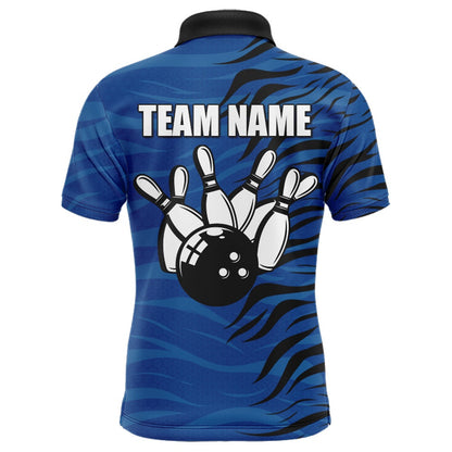 Custom Bowling Polo Shirts, Custom Bowling Polo Shirt Blue Bowling Jersey For Men Personalized Bowling League Shirt
