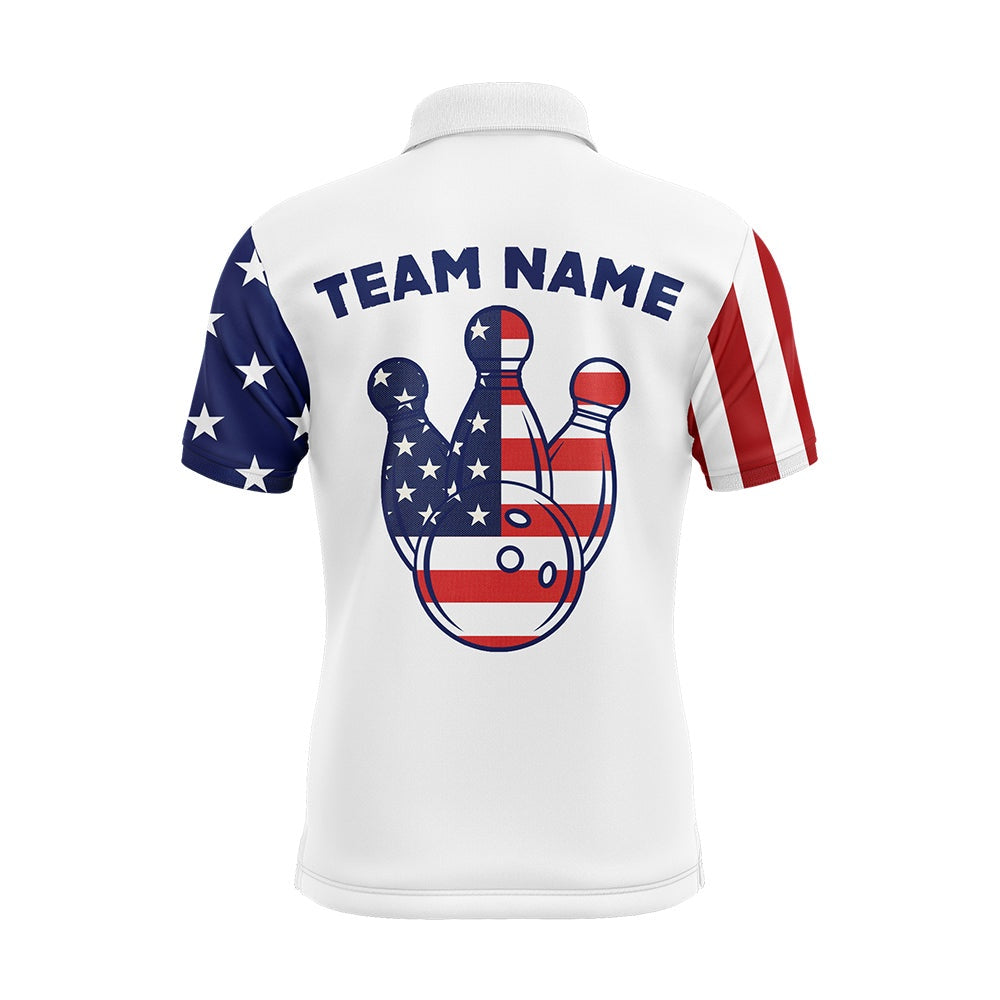 Custom Bowling Polo Shirts, Custom Bowling Polo Shirt For Men American Flag Bowling Team Jersey Patriotic Bowling League Shirt