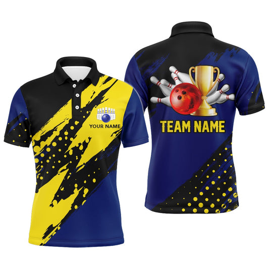 Custom Bowling Polo Shirts, Custom Bowling Polo Shirt For Men Black&Blue Bowling Jersey Bowling League Shirt For Team