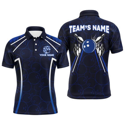 Custom Bowling Polo Shirts, Custom Bowling Polo Shirt For Men Navy Bowling Team Jersey Couple Bowling Shirt