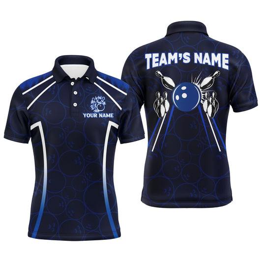 Custom Bowling Polo Shirts, Custom Bowling Polo Shirt For Men Navy Bowling Team Jersey Couple Bowling Shirt
