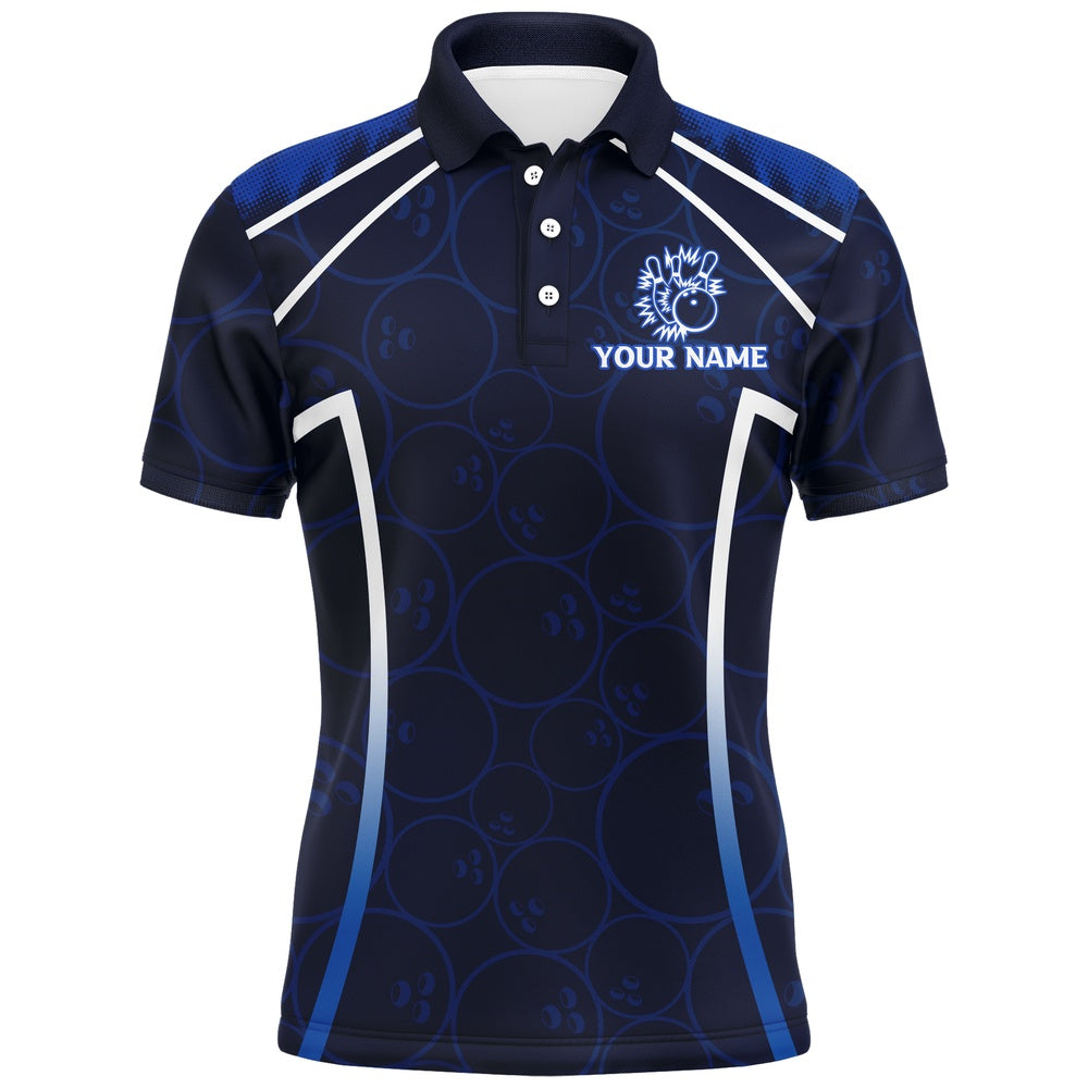 Custom Bowling Polo Shirts, Custom Bowling Polo Shirt For Men Navy Bowling Team Jersey Couple Bowling Shirt