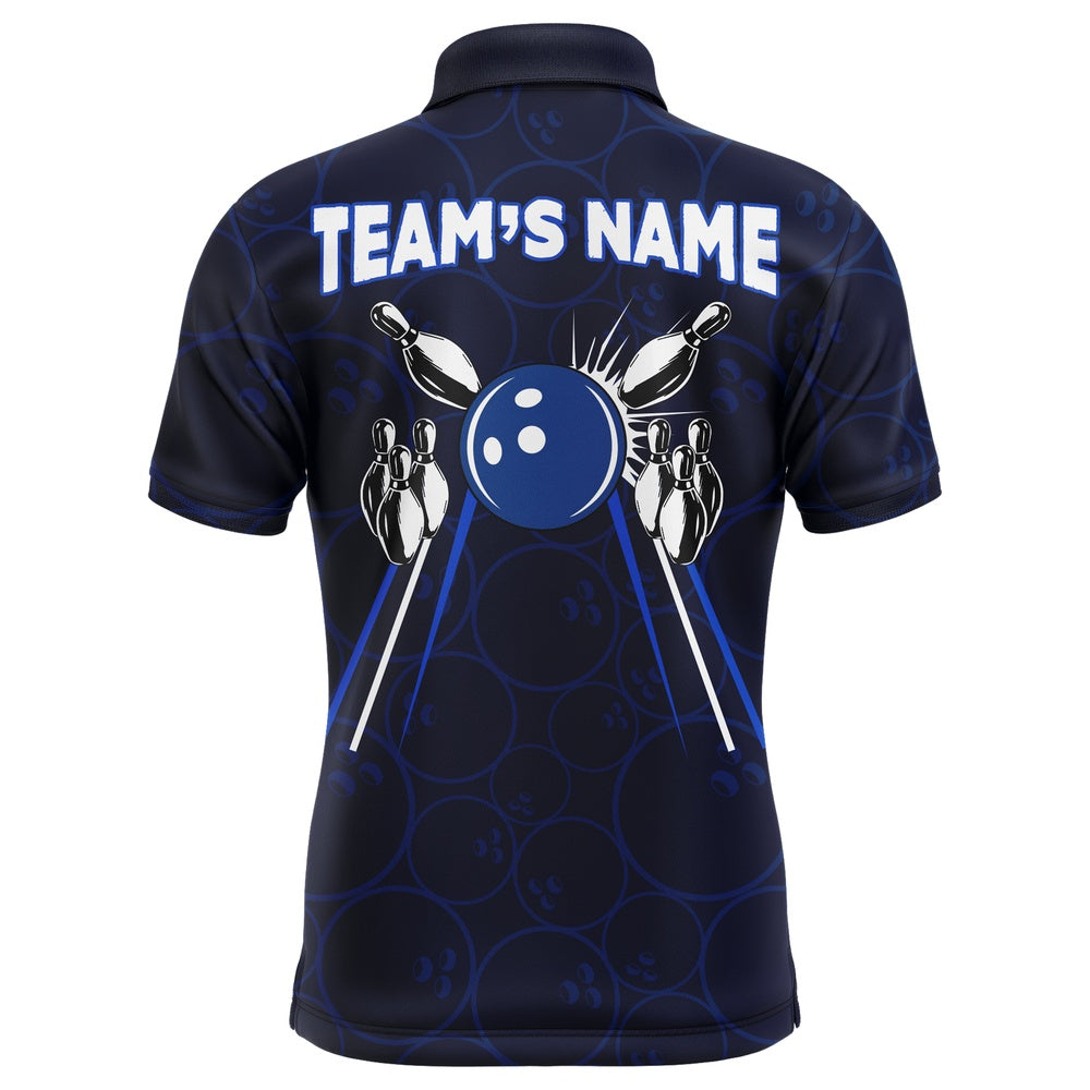 Custom Bowling Polo Shirts, Custom Bowling Polo Shirt For Men Navy Bowling Team Jersey Couple Bowling Shirt