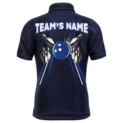 Custom Bowling Polo Shirts, Custom Bowling Polo Shirt For Men Navy Bowling Team Jersey Couple Bowling Shirt